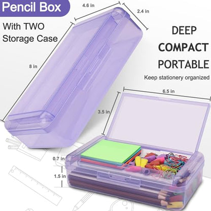 SFLHHDM Large Pencil Box, Double Layer Capacity Pencils Holders, Clear Hard Pen Case with Snap-tight Lid, Plastic Pencil Case for Office School, Pen Boxes Storage School Box (Clear Purple-1pcs) - color: Clear Purple-1pcs