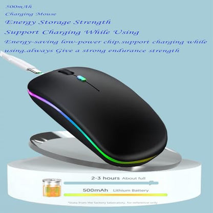 2 Pack LED Wireless Mouse, Slim Silent Dual-Mode 2.4G+BT Rechargable Portable Mobile Optical Office 7-Color Mouse with USB Receiver, 3 Adjustable DPI Levels for Notebook, Computer, MacBook (Black) - color: 2 Pack black