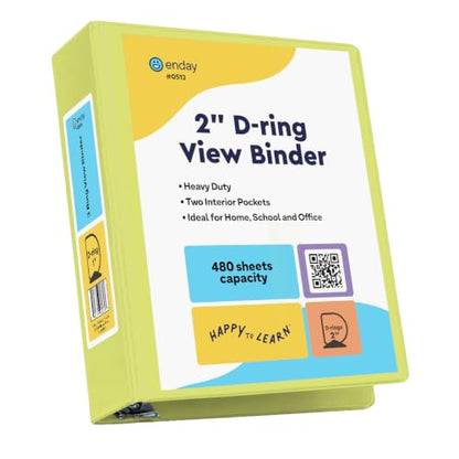 Enday 2 Inch 3 Ring Binder, Green Heavy Duty Three Ring Binder, 480 Sheets Capacity - 2 Inch Binder for Home School and Office. - color: Green, size: 2-Inch