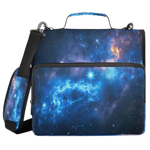 3 Ring Zipper Binder Galaxy Binder Organizer Portfolio with File and Shoulder Strap & Handle Large Capacity File Folder - color: Galaxy