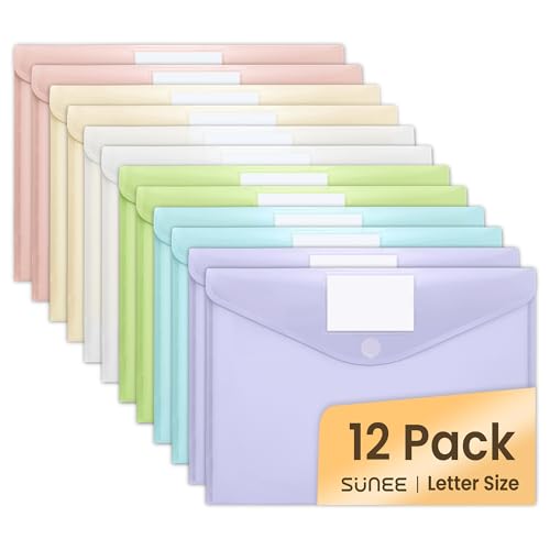 SUNEE 12 Pack Plastic Envelopes, Folders for Document for A4 Letter Size, Poly File Folders with Label Pockets for School Home Office Organizer Work Supplies, 6 Colors - color: Morandi, style: 12 Pack