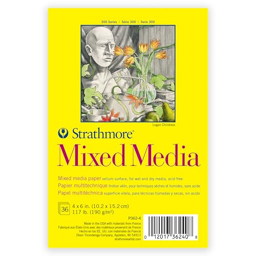 Strathmore 300 Series Mixed Media Paper Pad, Tape Binding, 36 Sheets, White, 4x6 inch, 1 Count