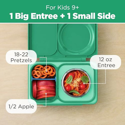Omie OmieBox UP bento Box for Kids | Insulated Lunch Box | Leak Proof Vacuum Insulated Thermal Food jar | Cooler ice Pack | 2 Compartments (Jade Green) - color: Jade Green