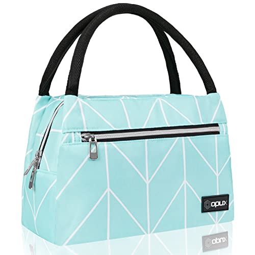 opux Lunch Bag for Women, Insulated Lunch Box Tote for Girls Work Adult School, Small Reusable Cooler Bag Lunch Container Food Tote for Travel Picnic, Fits 11 Cans, Chevron Teal - color: Chevron Teal