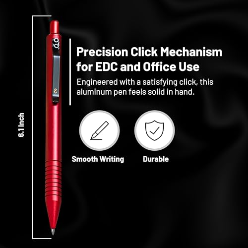 Everyman Crimson Grafton Full Click Refillable 0.7mm Gel Ink Pen | Sleek Anodized Aluminum EDC Pen with Deep Grooved Grip | Smooth Writing Pocket Pen for Office, Travel, Gifting & Daily Use - color: Crimson, style: Full Click