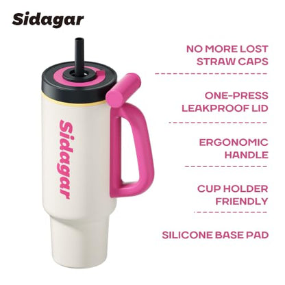 36oz Insulated Tumbler with Handle, Stainless Steel Water Bottle, Leak-Resistant Travel Coffee Mug with Push Button Lid, Cup Holder Friendly for Tea & Daily Use, White - color: Cloud White