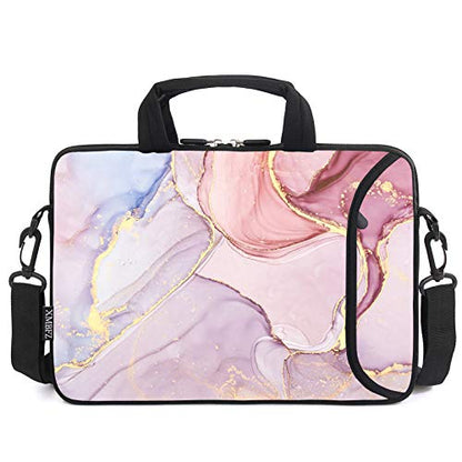 15.6" laptop sleeve laptop bag chromebook case adjustable shoulder strap with handle accessory pocket (Pink marble) - color: Pink Marble