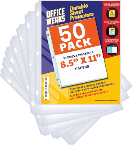Sheet Protectors for 3 Ring Binder, 50 Pack Heavyweight Plastic Sleeves | Page Protectors, 8.5 x 11 Inch, Top Loading Polypropylene, Reinforced Holes, Archival Safe, Acid-Free, Non-Glare, PVC Free