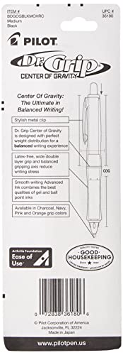 PILOT Dr. Grip Center of Gravity Refillable & Retractable Ballpoint Pen, Medium Point, Charcoal Grip, Black Ink, Single Pen (36180) (Pack of 2) - color: Charcoal Gray Grip, size: 1 Count (Pack of 2)