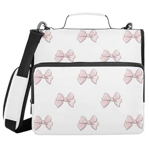 Cute Beautiful Pink Bow Zipper Binder with Shoulder Strap Bag 3 Ring Binder Organizer Large Capacity Multiple Compartments for School Office - color: Multicolored 15