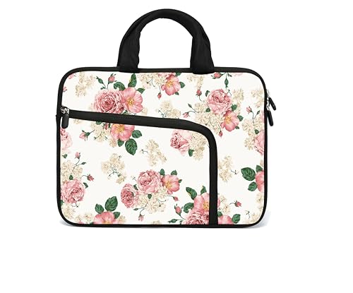 11.6" 12.2 inches Laptop Sleeve Chromebook Case Ultrabook Case Notebook PC Messenger Bag Tablet Neoprene Handle Sleeve for Adult Men Women, Two Pockets (Pink Roses) - color: Pink Roses