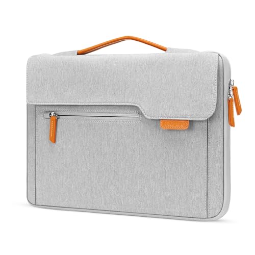 MOSISO 360 Protective Laptop Sleeve Compatible with MacBook Air 13.6 M5 M4 M3 M2 M1/Neo/Pro 13/14, HP Dell ASUS Lenovo, Flapover Bag with Fully Open Zipper&Handle&Pockets, Gray