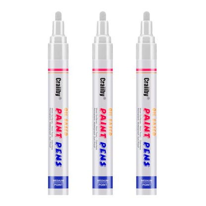 White Paint Markers, 3 Pack Oil-Based Waterproof Quick Dry Permanent Paint Pen Set for Rocks Painting, Wood, Fabric, Plastic, Canvas, Glass, Mugs, Metal, Tire, Stone, DIY Craft - color: White