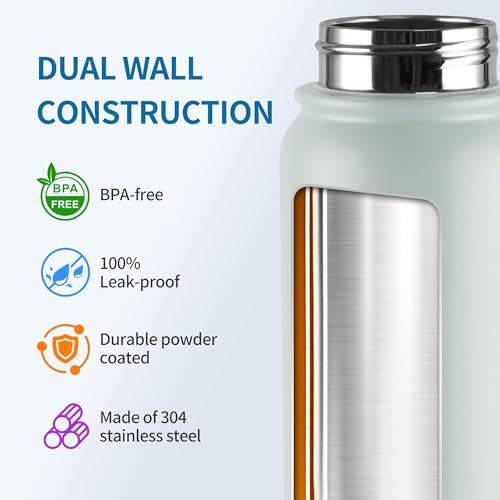 GOPPUS Insulated Water Bottle 20oz Stainless Steel BPA-Free Sports Bottle Ideal for School and Travel Silicone Spout Lid Prevents Leaks, Sweat, and Dust (Light green) - color: Light Green