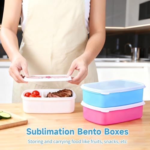 6 Pcs Sublimation Bento Boxes, Food-Safe Plastic Bento Box Snack Container with Removable Compartment, Microwave & Dishwasher Safe, 7.1 x 4.4 x 2.3 in, Blue, Rose Red & White