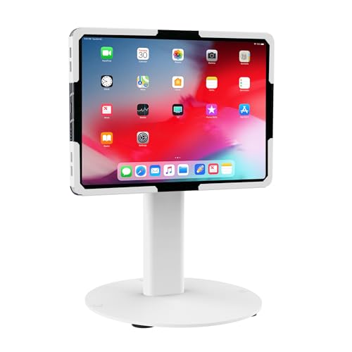 Mount-It! Universal Tablet Stand with Tilt, Anti-Theft Retail iPad POS Kiosk Stand, Fits 9.7"–13.1" Tablets, 90° Rotation & 180° Tilt, 20 lb Capacity, Steel Countertop Mount, White - color: White