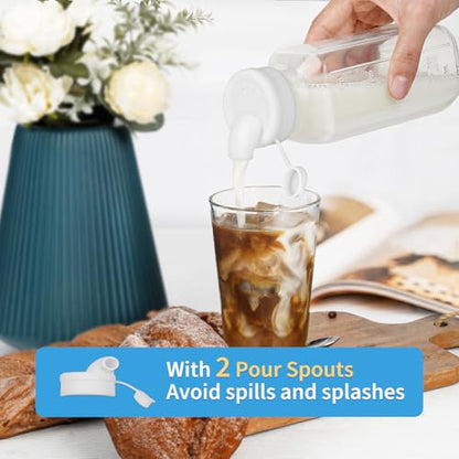 Syntic Glass Juice Bottles with Lids, 3 Pack Clear Glass Water Bottles w 2 Pour Spouts, 16 Oz Reusable Milk Jug w 100% Airtight Cap and Scale for Juicing Containers, Breast Milk Storage, Drinking Jar - style: 3 Pack