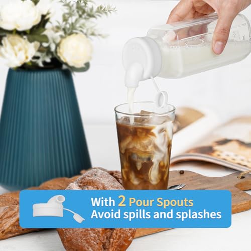 6 Pack 16 Oz Glass Juice Bottles with 2 Pour Spouts, 100% Airtight Heavy Duty SCREW Lid- Reusable Glass Milk Bottles w Scale Mark, Square Drinking Jar Juice Container Breast Milk Pitcher(Extra 2 Lid) - style: 6 Pack