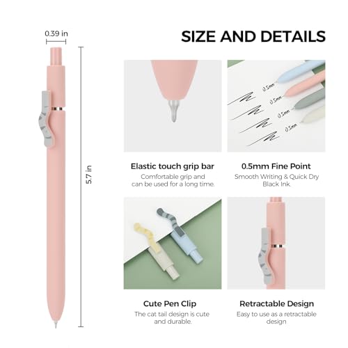 Ddaowanx Cute Cat Pens Set,8 Pcs 0.5mm Quick Dry Black Ink Gel Pens | Fine Point Smooth Writing Pens for Nurses and Teachers,Kawaii Office&School Supplies,Cat Lover Gifts for Women - color: 8 Pcs Morandi Cat-Black Ink