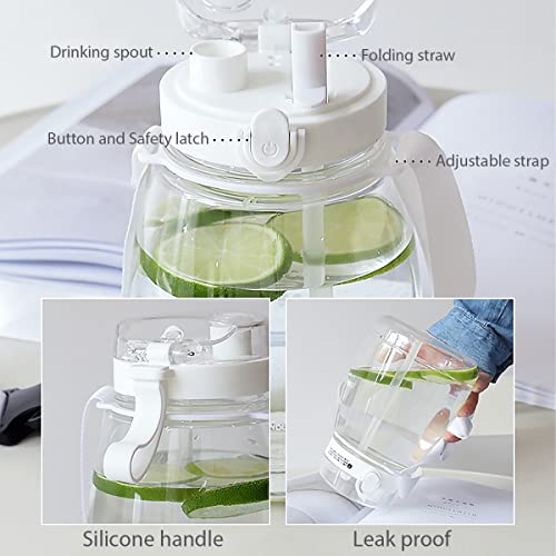 Clear Water Bottles with Straw 45oz Large Water Jug for Schools/Adults Aesthetic Girls Water Bottles for Gym/Sport/Motivational White Reusable Water Bottle - color: White