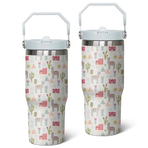 Queen Hero 30 oz Alpaca Tumbler with Handle, Large Insulated Tumbler with Flip & Straw Coffee Mug Cup Stainless Steel Gifts for Women Men Youth - color: Alpaca