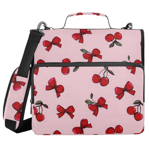 3 Ring Zipper Binder Red Bow Cherry Binders Bag with Shoulder Strap 500 Sheets Paper Organizer Trapper Keeper Documents Storage File Folder for School Office - color: A424
