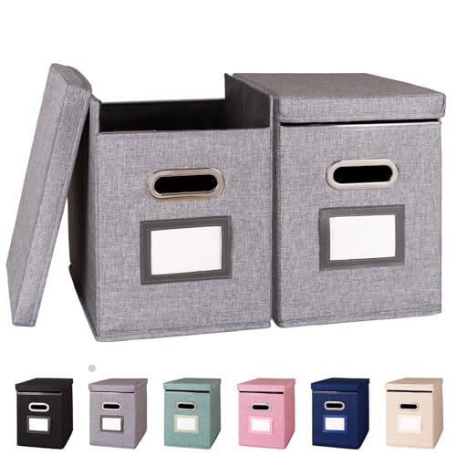 2 Pack Hanging File Folders Organizer with Lid, Letter Size Fabric File Storage Box Collapsible, Portable Office Document Holder with Metal Handle, Smooth PVC Rails, Gray - color: Gray, size: 2 Pack