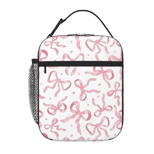 Pink Bow Tie Insulated Lunch Box for Kids, Small Cooler Lunch Bag lunchbox for School, Toddler Lunch Box for Girls, Waterproof Durable Portable Lunch Tote Bag Food Container for Travel Picnic Work - color: Pink Bow Tie