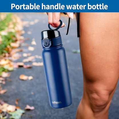 GOPPUS Insulated Water Bottle 20oz Stainless Steel BPA-Free Sports Bottle Ideal for School and Travel Silicone Spout Lid Prevents Leaks, Sweat, and Dust (Dark blue) - color: Dark Blue