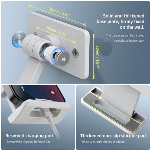 BEWISER Adjustable Tablet Wall Mount Holder, Swivel 360 Rotating, Compatible with 4.7-12.9 inch Devices, High-Grade Aluminium Alloy, White - color: White