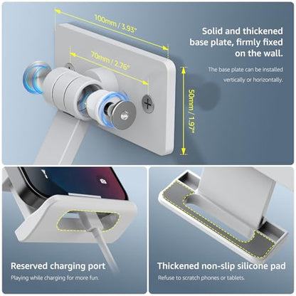 BEWISER Adjustable Tablet Wall Mount Holder, Swivel 360 Rotating, Compatible with 4.7-12.9 inch Devices, High-Grade Aluminium Alloy, White - color: White