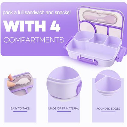Bento Box for Adults,4 Compartments Lunch Box, Snack Containers Reusable Lunch Containers Drop-Proof, Dishwasher Safe & Made with BPA-Free Materials, Purple - color: Purple