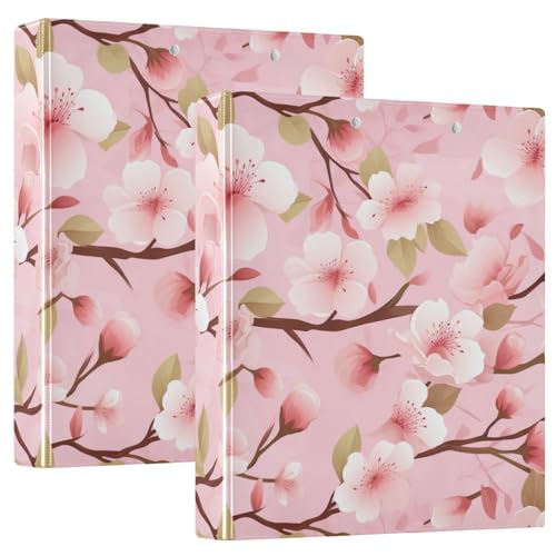 Emelivor Pink Cherry Blossoms Flowers 3 Ring Binder 1.5 Inch Rings View Binders Holds 200 Sheets Three Ring Binder for Letter Size Paper Binder Organizer for School Office Supplies Home, 2 Pack - color: Pink Cherry Blossoms Flowers