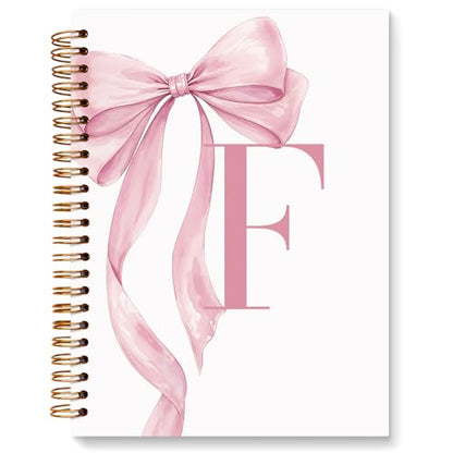 JXREQ Coquette Pink Bow Personalized Notebook, Initial Letter F Monogram Journal, Preppy Girly Ribbon Bow Journal, Monogrammed Gifts for Women, Aesthetic Spiral Notebook 5.5x8.3 - color: Fpink