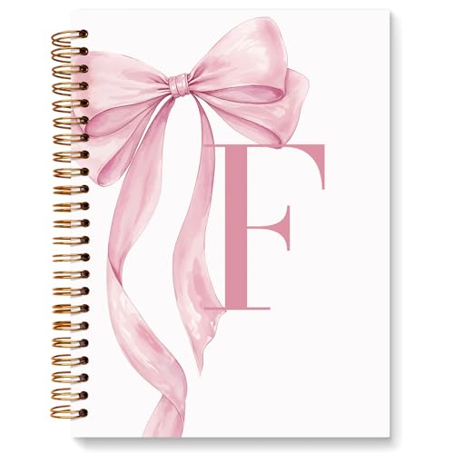 JXREQ Coquette Pink Bow Personalized Notebook, Initial Letter F Monogram Journal, Preppy Girly Ribbon Bow Journal, Monogrammed Gifts for Women, Aesthetic Spiral Notebook 5.5x8.3 - color: Fpink