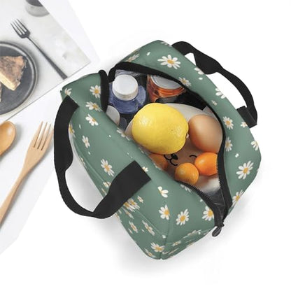 Lunch Bag Daisy Flower Green Insulated Lunch Box Reusable Cooler Tote for Adults Student Girl Boy Work Office School Picnic Over 3 Years Old - color: B0367