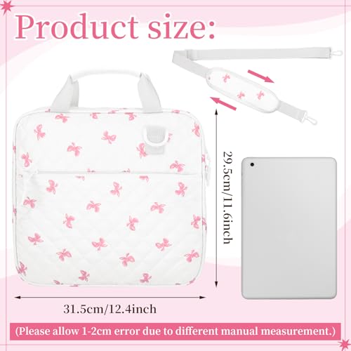 Zipper Binder Folder Keeper with Strap 2 Inch 3 Ring Multi-Pocket Zipper Bag for 13" Laptop 5-tab Expanding File Folder for Women Men Office Middle High School(White,Pink Bow) - color: White, style: Pink Bow