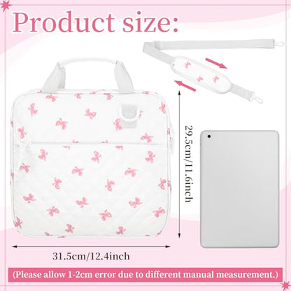 Zipper Binder Folder Keeper with Strap 2 Inch 3 Ring Multi-Pocket Zipper Bag for 13" Laptop 5-tab Expanding File Folder for Women Men Office Middle High School(White,Pink Bow) - color: White, style: Pink Bow