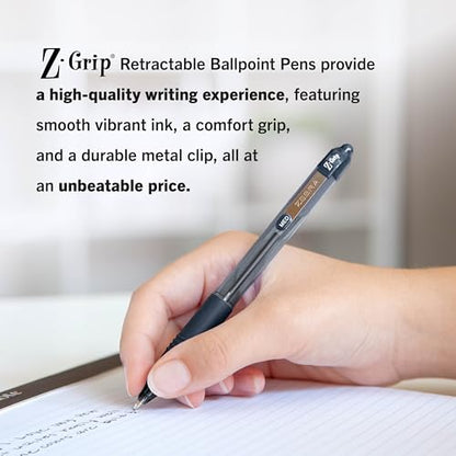 Zebra Pen Z-Grip Retractable Ballpoint Pen, Smooth-Flowing Black Ink, 1.0mm Medium Point, School & Office Supplies, Ideal for Note-Taking, Journal and Planner Use, 24-Pack (12221) - color: Black G