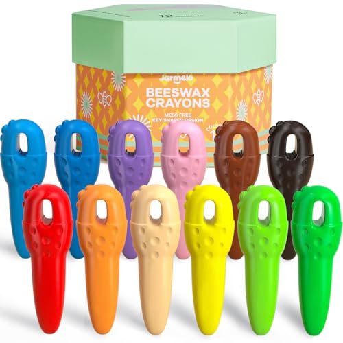 Mess Free Beeswax Crayons for Toddlers, Made with 100% Pure Beeswax-(12 Colors), Baby's First Non Toxic Washable Jumbo Crayons with 108 FREE Coloring Books PDF Pages, for Kids Ages1-3,2-4,4-8 - style: 12 Colors