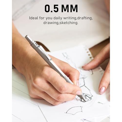 Nicpro 0.5 Mechanical Pencil Set with Case, 3PCS MP1000 Metal Artist Pencil & 8 Tube HB Lead Refills 0.5mm, 3 Erasers,9 Eraser Refills For Architect Writing Drafting, Drawing, Engineering, Sketching - color: Silver, style: 0.5 MM