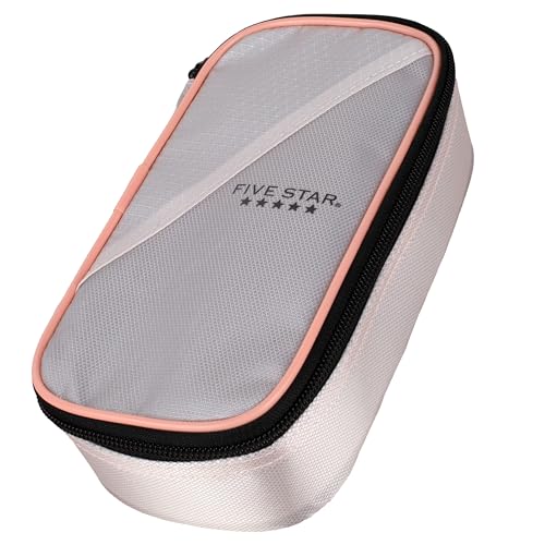 Five Star Pencil Pouch Zipper High-Capacity Storage Organizer Case for Office Supplies Earbuds Chargers Cables Makeup, Tan/Pink (500212C) - color: Tan/Pink, size: 8.5"L x 4.5"W x 2.38"H