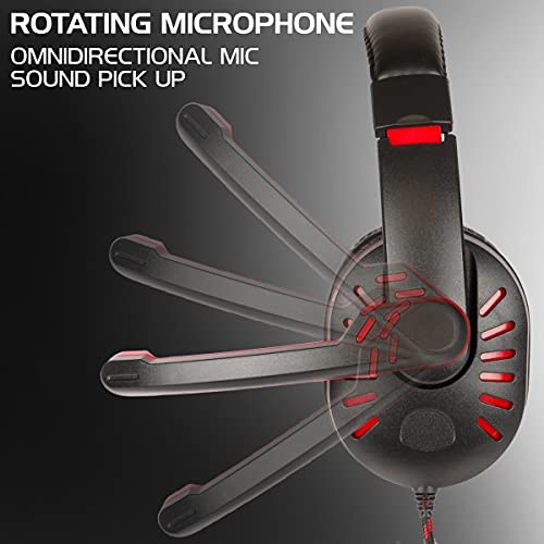 ENHANCE GX-H5 Gaming Headset with Microphone - Universal Gaming Headset for PS4, PS5, Xbox, PC, Switch with Adjustable Headband, Volume Controller, USB Sound-Isolating Earcups, Splitter Cable (Red) - color: Red