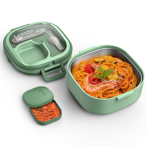 PEDECO Single-Layer Bento Lunch Box for Kids & Adults with Removable Stainless Steel Lunch Container,Dressing Container,BPA-Free,Dishwasher Safe - Includes Utensil(Green,Not Insulated) - color: Green, size: Stainless Steel Single Layer