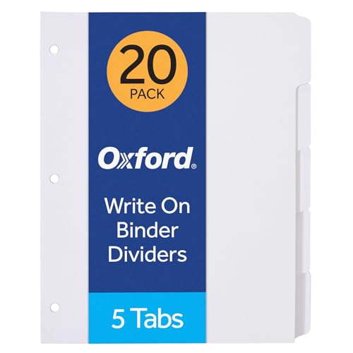 Oxford Blank Write On Binder Dividers, 1/5 Cut Tabs, 3 Hole Punch Dividers in 5 Tab Sets, 100 Dividers, 20 Sets, White (89981) - size: 5-Tab, 20 Sets