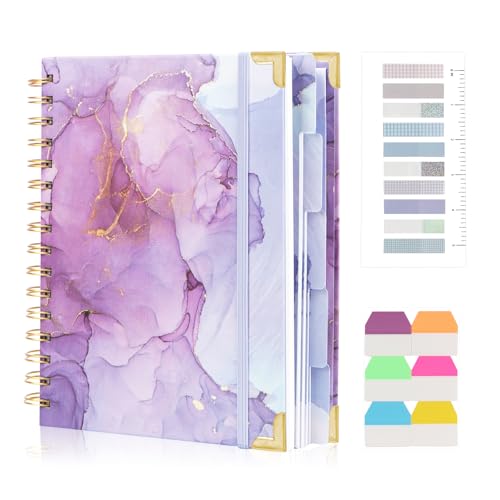 A4 Spiral Notebooks for Work, 300 Pages Lined Spiral Journal Notebook, 5 Subject College Ruled Journals for Writing, 11”x9.25''Journaling Notebooks for School Office Supplies (Purple Marble) - color: Purple01