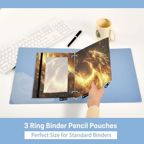 Dragon Golden Light Binder Pouches 3 Ring for Boys Girls School Office College Supplies Dinosaur Monster Dino Pencil Pouches Case Bag with Clear Window and Zipper 2 Pack - color: Dragon