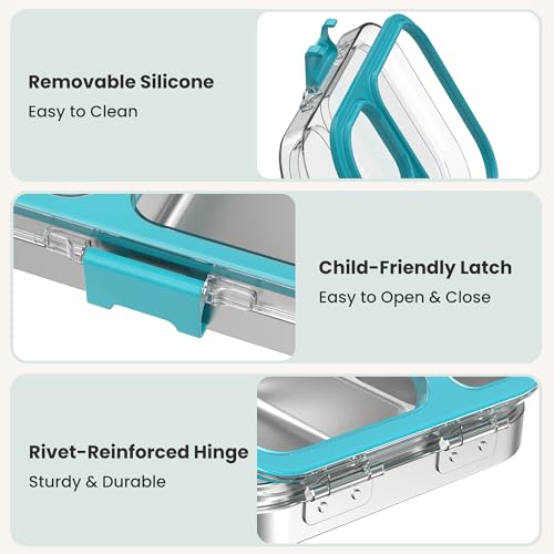 LOHASOK Kids Stainless Steel Lunch Bento Box BPA-Free Leak-Proof Tritan Lid 304 Metal Food Container with 3 Compartments for Girls Boys School Blue - color: Blue, size: 27oz/800ml