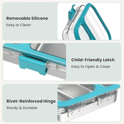 LOHASOK Kids Stainless Steel Lunch Bento Box BPA-Free Leak-Proof Tritan Lid 304 Metal Food Container with 3 Compartments for Girls Boys School Blue - color: Blue, size: 27oz/800ml