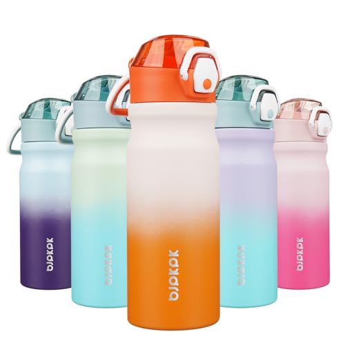 BJPKPK Stainless Steel Insulated Water Bottle with Straw Lid 18oz Reusable Metal Thermal Flask Bottles Keep Cold and Hot,Coral - color: Coral, size: 18 Ounces